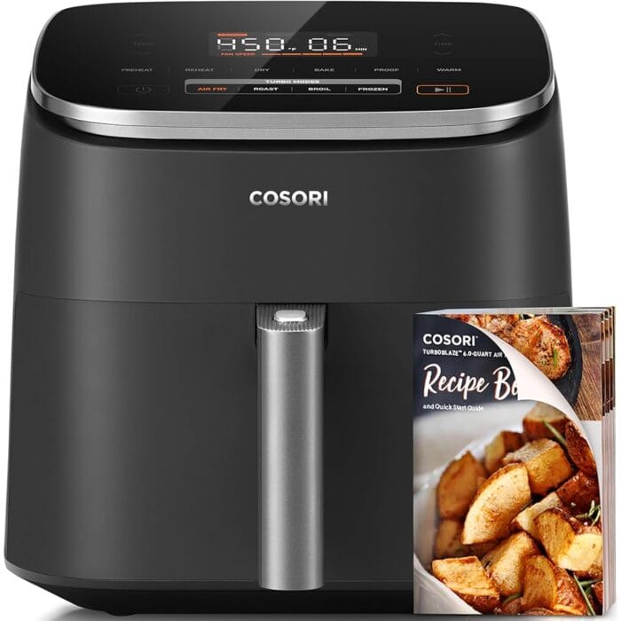 COSORI Air Fryer 9-in-1, Compact & Large 6-Qt, Fast Turbo Modes, 90°–450°F Even Results With Precise Temperature Control, Up to 95% Less Oil*, Roast, Bake, Dry, Reheat, Frozen,...