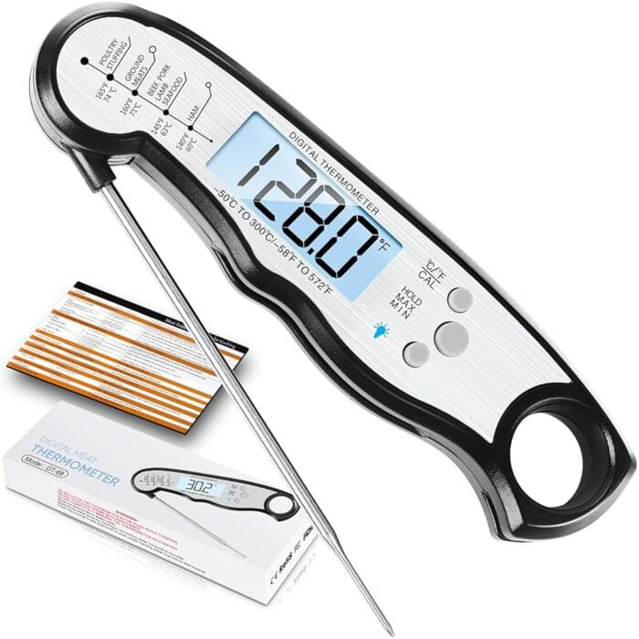 Digital Meat Thermometer, Waterproof Instant Read Food Thermometer for Cooking and Grilling, Kitchen Gadgets, Accessories with Backlight & Calibration for Candy, BBQ Grill,...
