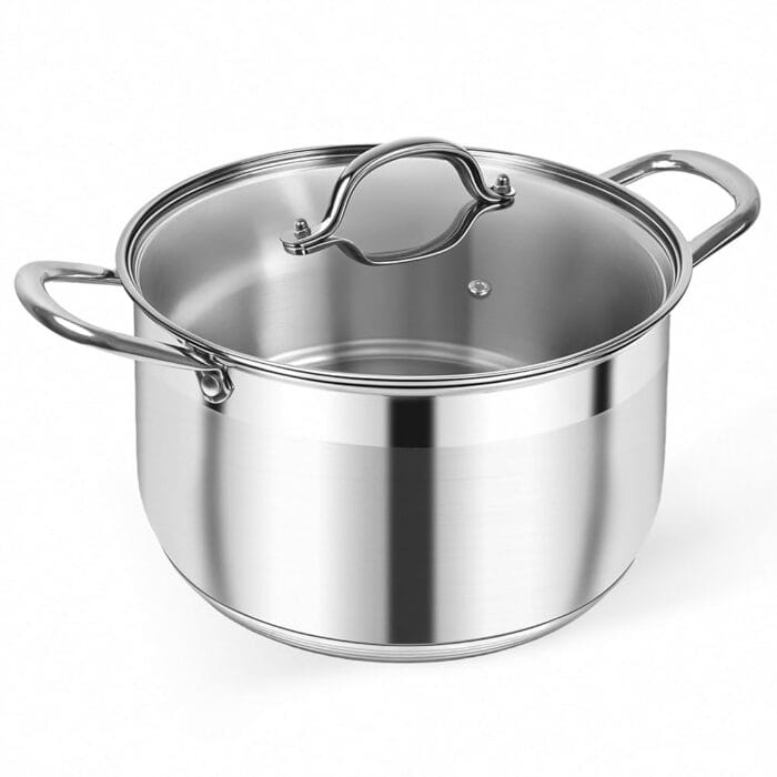Kirecoo Stainless Steel Stock Pot - 8 Quart Heavy Duty Induction Cooking Pot with Visible Lid for Pasta, Soup, Spaghetti, Nonstick Thick Bottom Big Stockpot, Deep Cookware for...